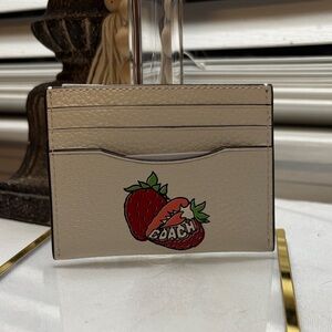 Coach Cream Card Holder with Strawberry Motif